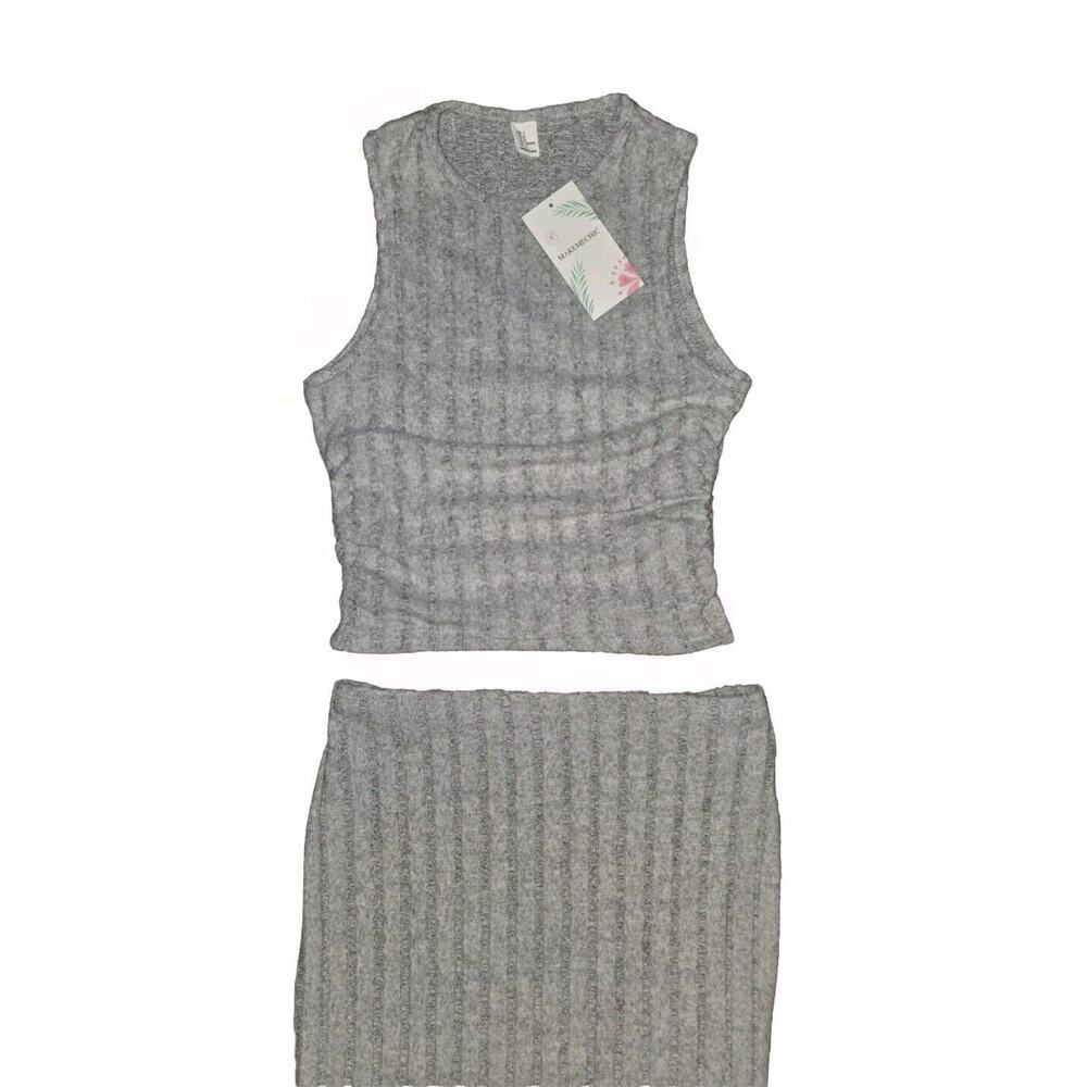 Make Me Chic 2 Pc Crop Top Ruched Knit Maxi Skirt S Soft Cozy Fall Winter Outfit